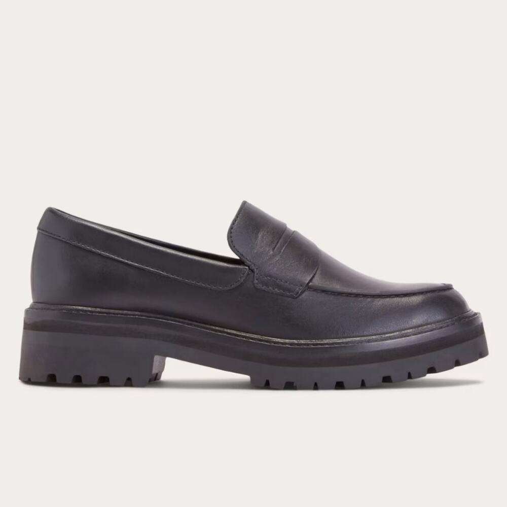 Everlane The Lug Loafer Black Leather Platform Chunky Penny Shoes Size 6.5